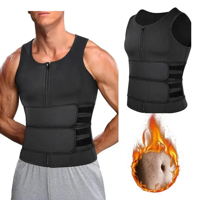 (image for) Men Body Shaper Sweat Suit Double Belt Waist Trainer Abdomen Slimming Sweat Vest Fat Burner Shapewear Tank Tops Fitness Belt